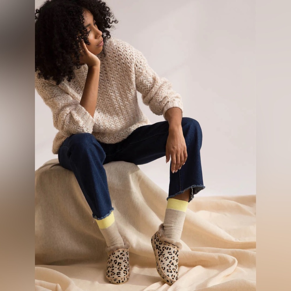 Laidbacklondon Fuyu Crochet Sheepskin Slipper Boots Leopard Size 38/ 7